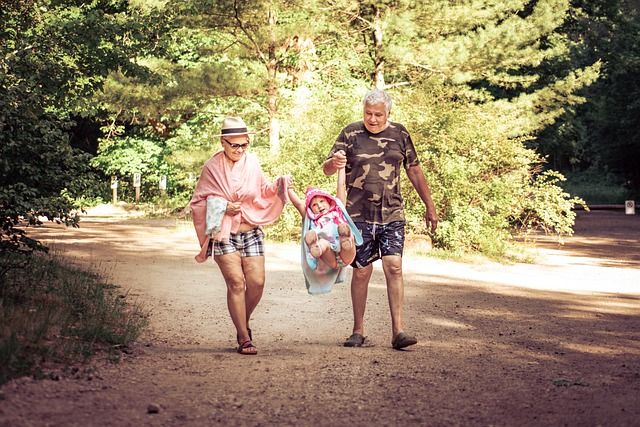 happy walking older lady